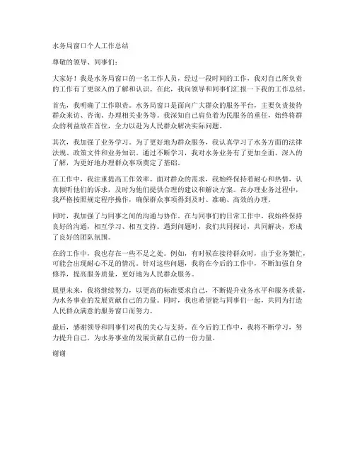 水务局窗口个人工作总结