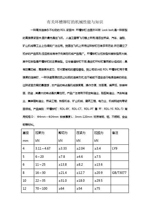 有关环槽铆钉的机械性能与知识
