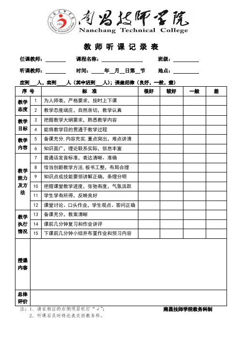 8、教师听课记录表