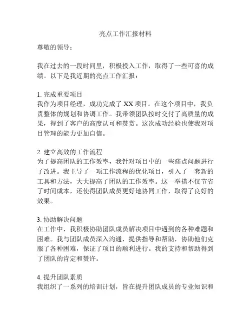 亮点工作汇报材料