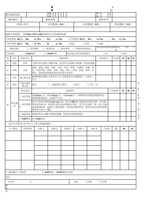 烤漆件进料检验报告