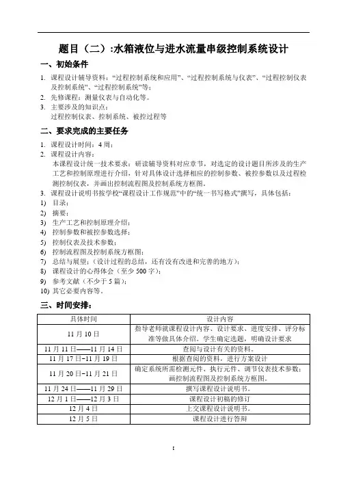 水箱液位与进水流量串级控制系统设计