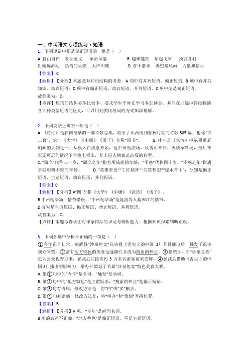 中考语文 短语训练含答案(Word版)