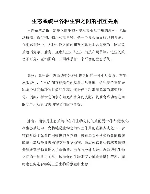 生态系统中各种生物之间的相互关系