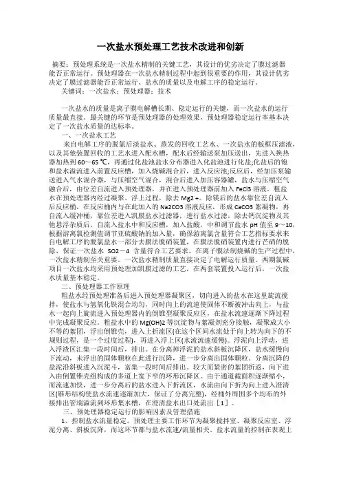 一次盐水预处理工艺技术改进和创新