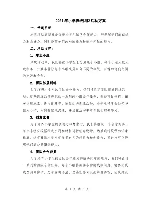 2024年小学班级团队活动方案