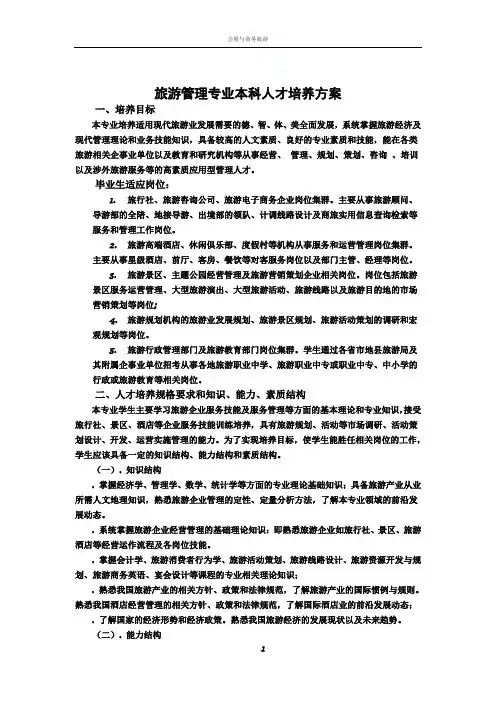 旅游管理专业本科人才培养方案