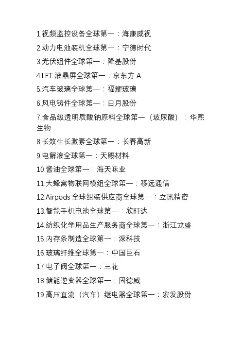 中国全球排名第一公司