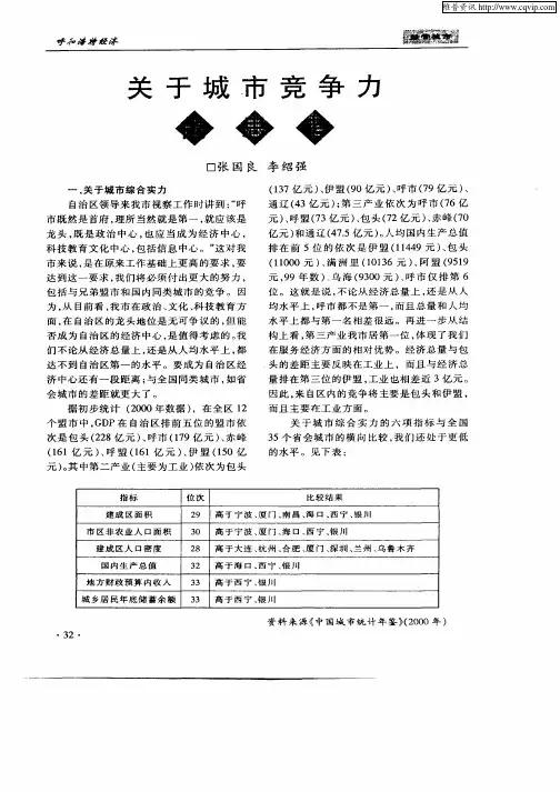 关于城市竞争力的思考