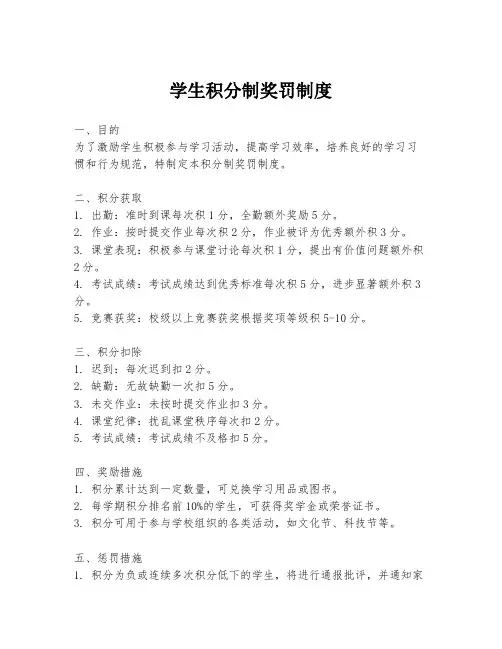 学生积分制奖罚制度
