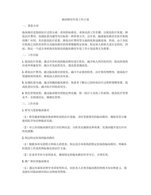 临床路径年度工作计划
