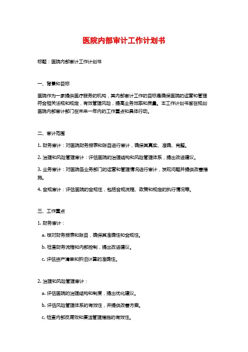 医院内部审计工作计划书