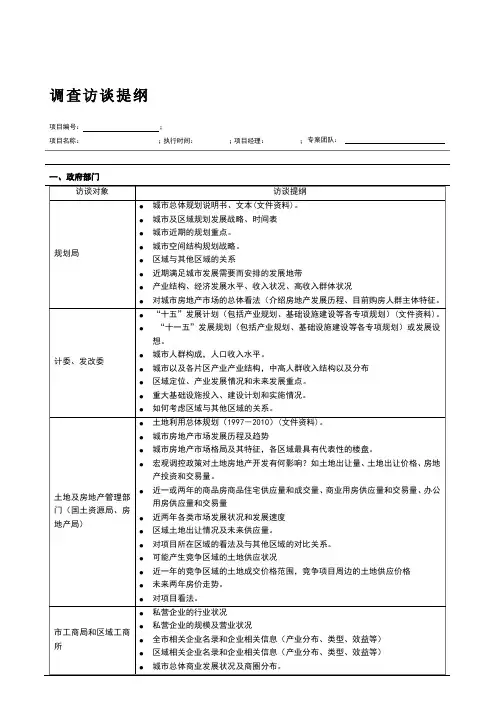 房地产市调访谈提纲