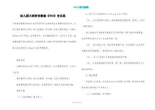 幼儿园大班拼音教案《dtnl》含反思