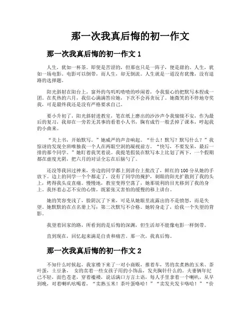 那一次我真后悔的初一作文