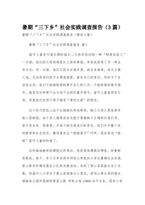 暑期“三下乡”社会实践调查报告(3篇)