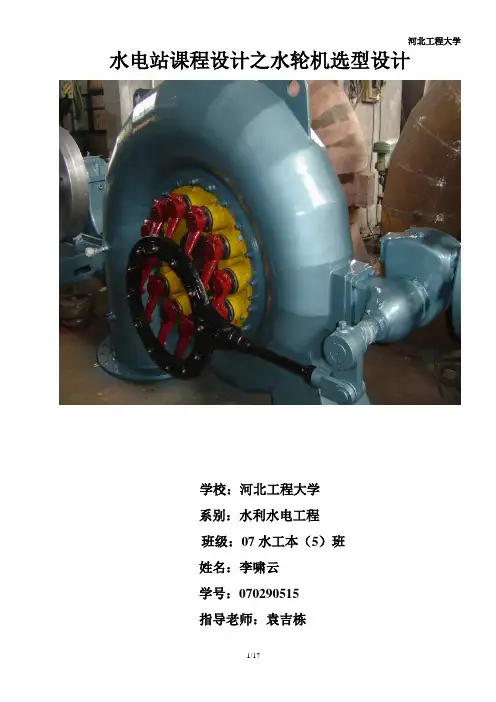 水电站课程设计之水轮机选型设计