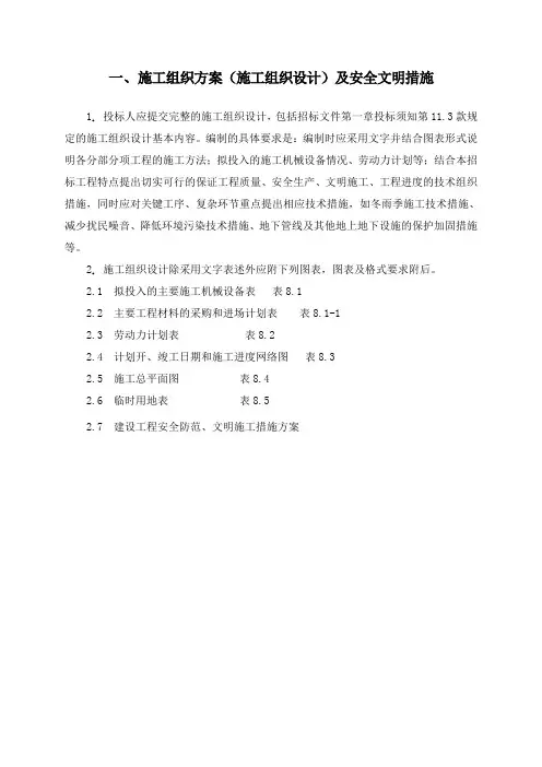 技术标涉及表格和评分标准