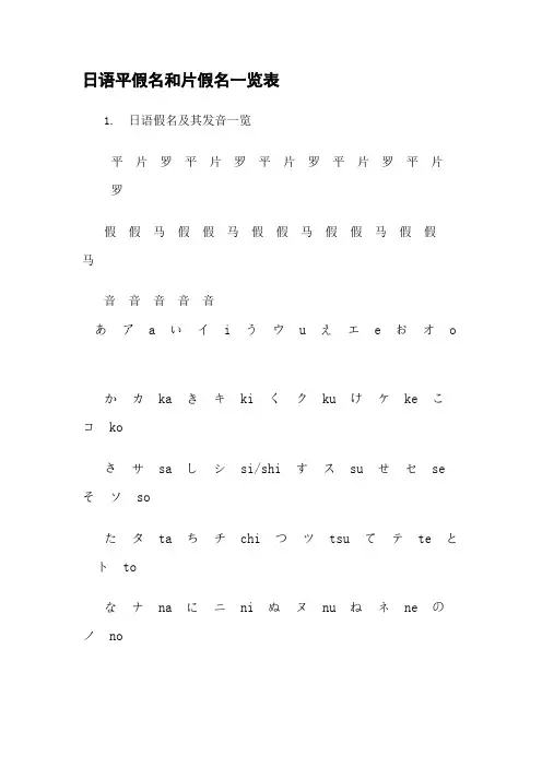 日语平假名和片假名一览表