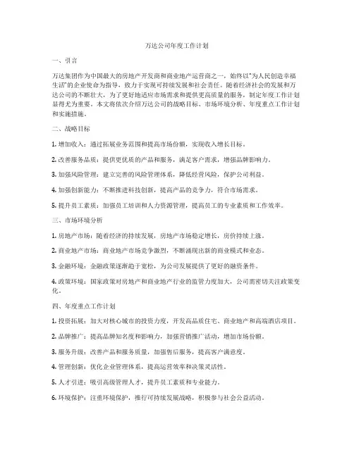 万达公司年度工作计划