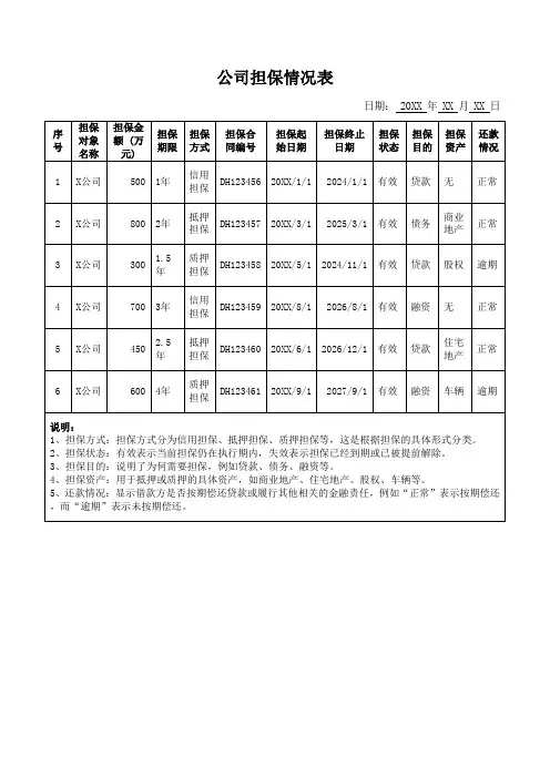 公司担保情况表