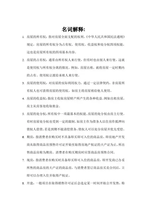 房地产名词解释