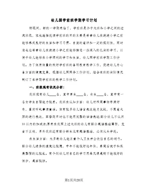 幼儿园学前班学期学习计划(6篇)