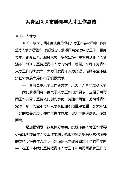 共青团ⅩⅩ市委青年人才工作总结