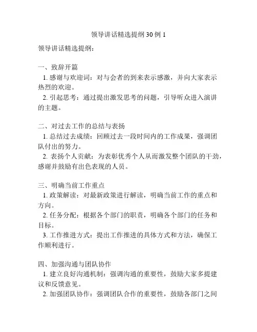 领导讲话精选提纲30例1