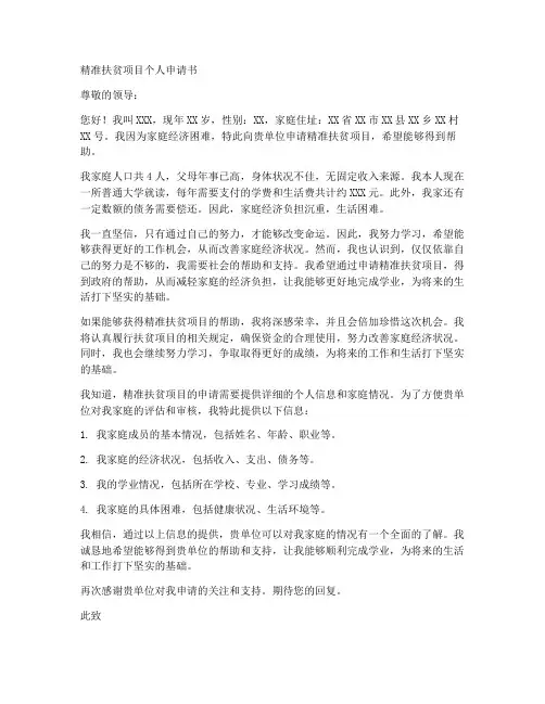 精准扶贫项目个人申请书
