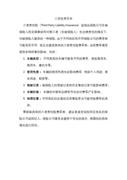 三责险费率表