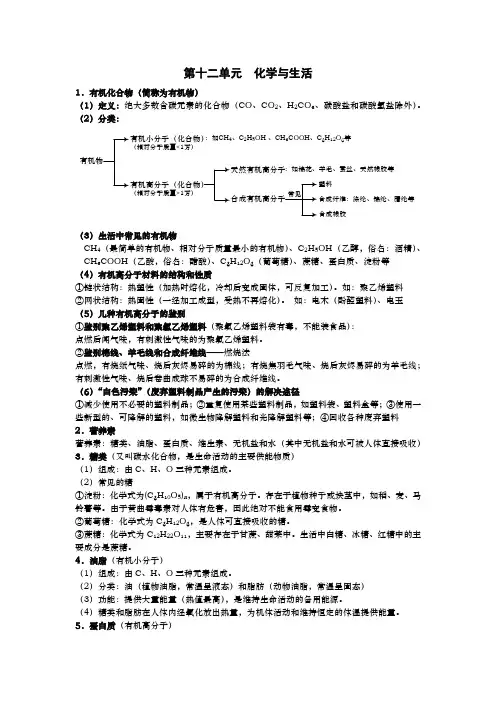 初中九年级《化学》第十二单元化学与生活重要知识点梳理