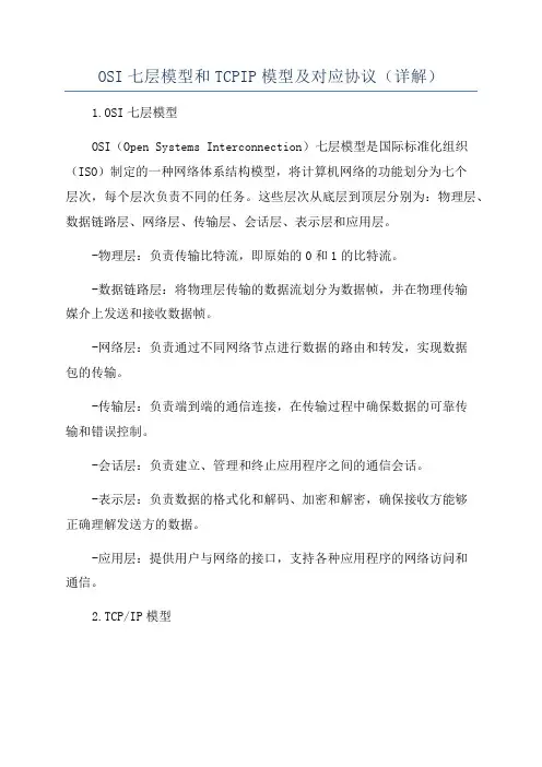 OSI七层模型和TCPIP模型及对应协议(详解)