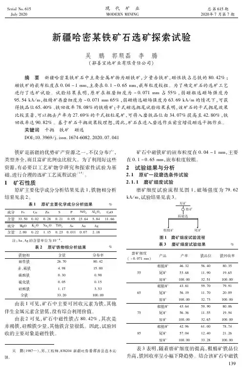 新疆哈密某铁矿石选矿探索试验