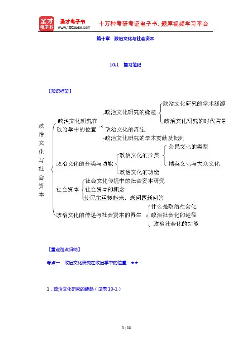 景跃进《政治学原理》复习笔记+课后习题详解(第十章 政治文化与社会资本)【圣才出品】