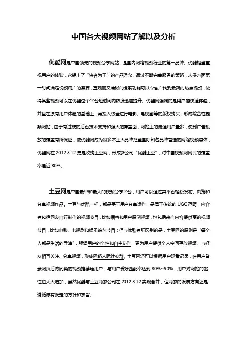 中国各大视频网站了解以及分析