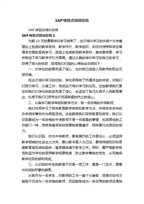 SAP体验式培训总结