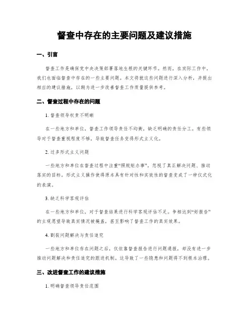 督查中存在的主要问题及建议措施