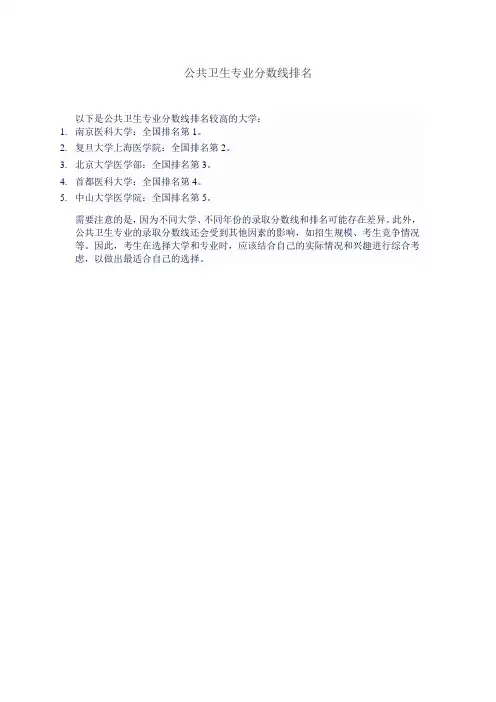 公共卫生专业分数线排名