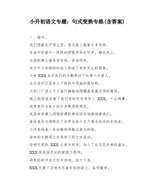 小升初语文专题：句式变换专练(含答案)