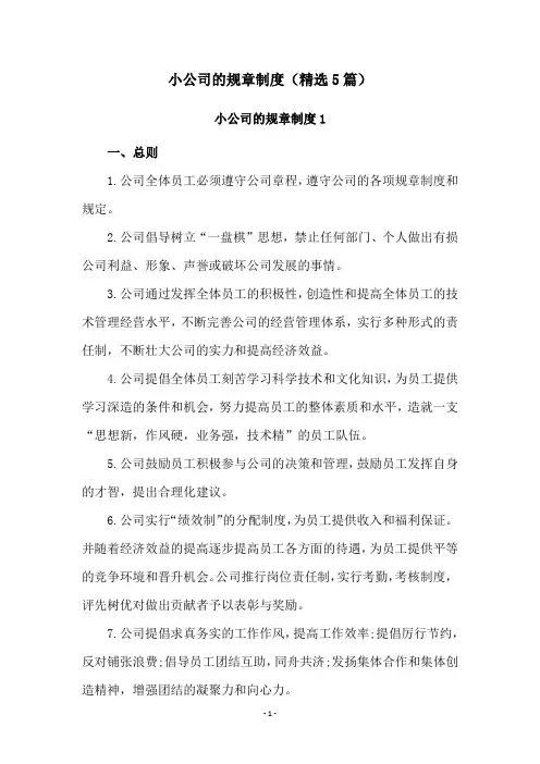 小公司的规章制度(精选5篇)