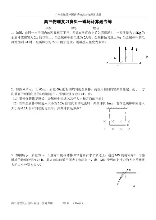 磁场单元练习题-计算题题专练