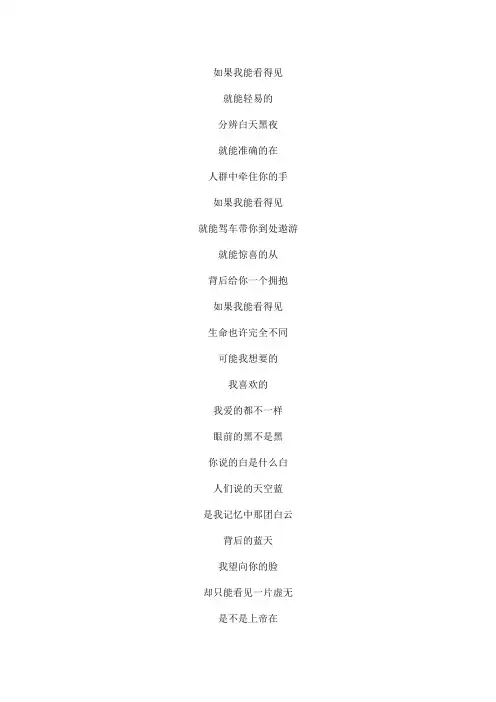 你是我的眼原唱完整版文本歌词
