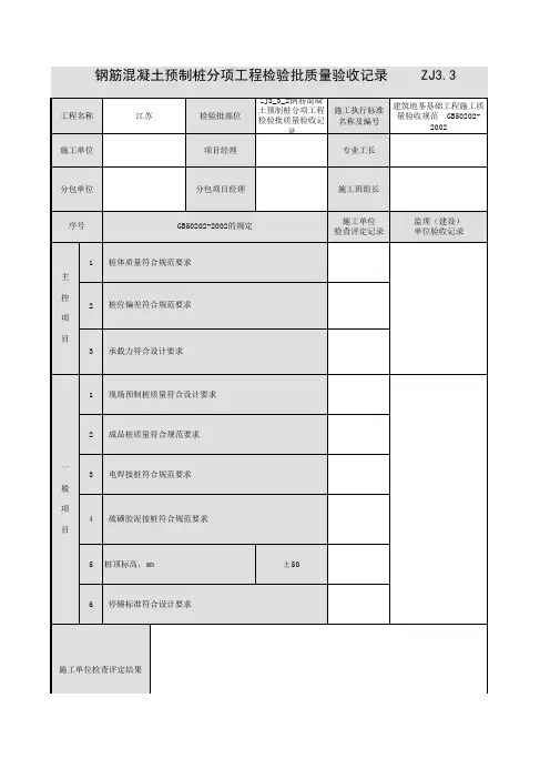 ZJ3_3_2钢筋混凝土预制桩分项工程检验批质量验收记录