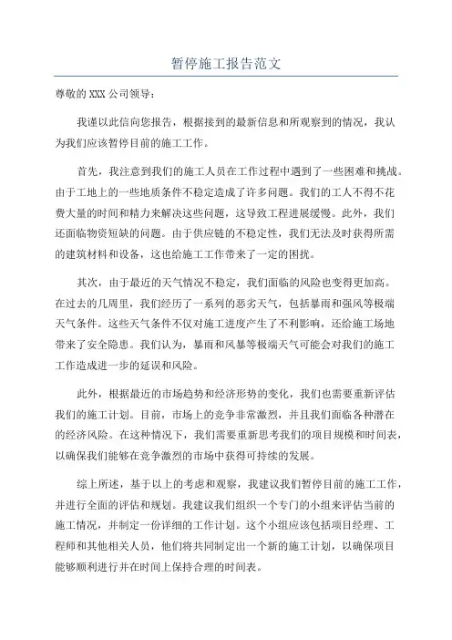 暂停施工报告范文