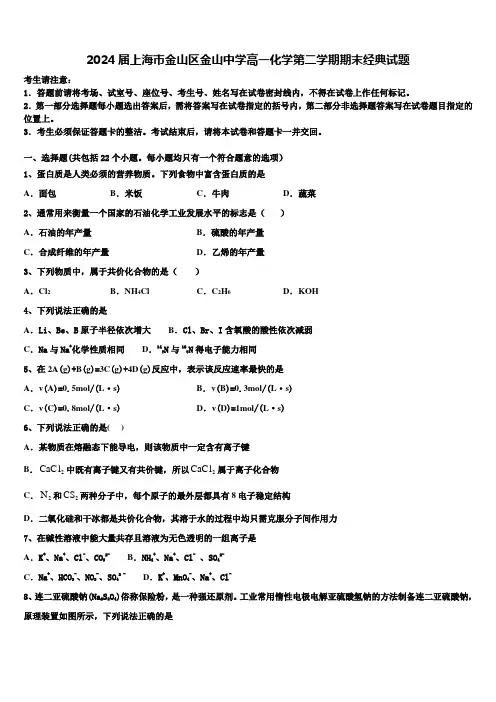 2024届上海市金山区金山中学高一化学第二学期期末经典试题含解析