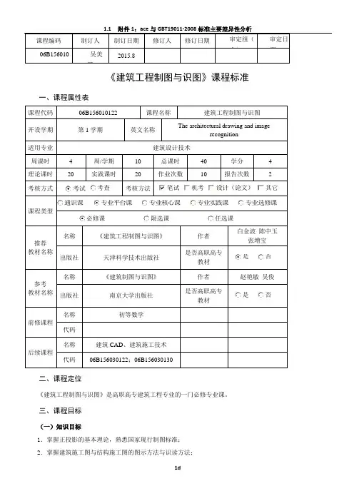 课程标准—《建筑工程制图与识图》课程标准(4.14.)
