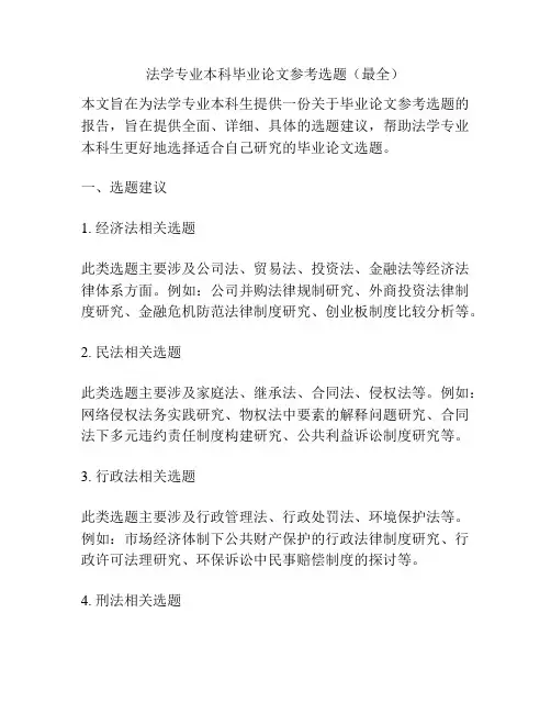 法学专业本科毕业论文参考选题(最全)