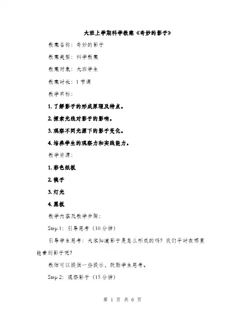 大班上学期科学教案《奇妙的影子》（2篇）