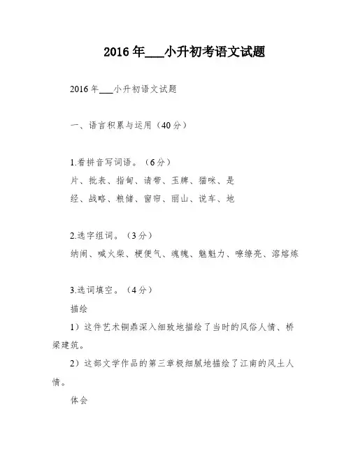 2016年___小升初考语文试题